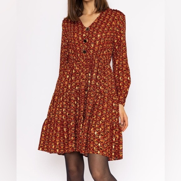 NWT Rowen Avenue Paris Dress in Multi Print Relaxed fall geometrical Dress Small - Picture 1 of 10